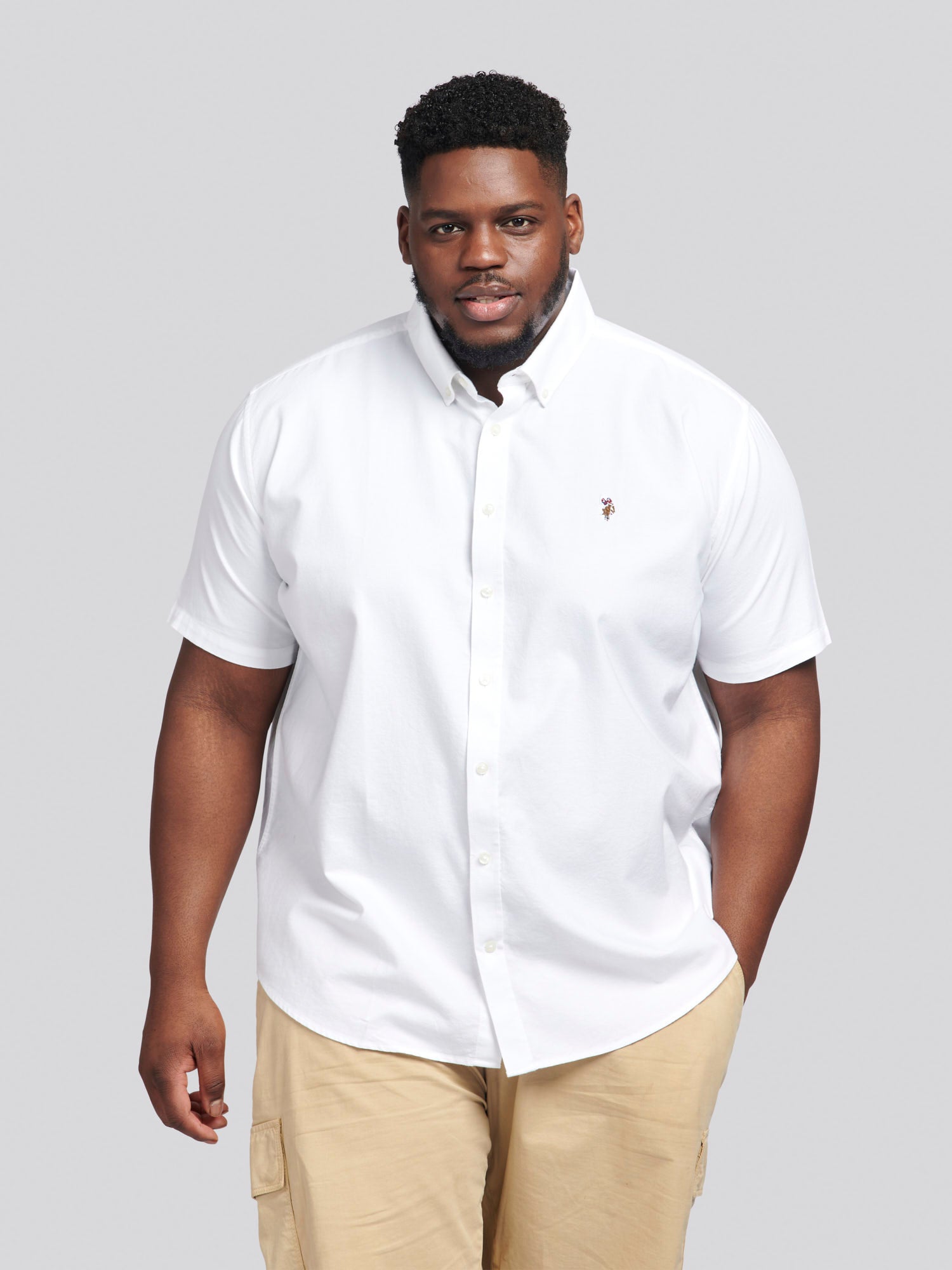 Mens Big Tall Short Sleeve Oxford Shirt in Bright White