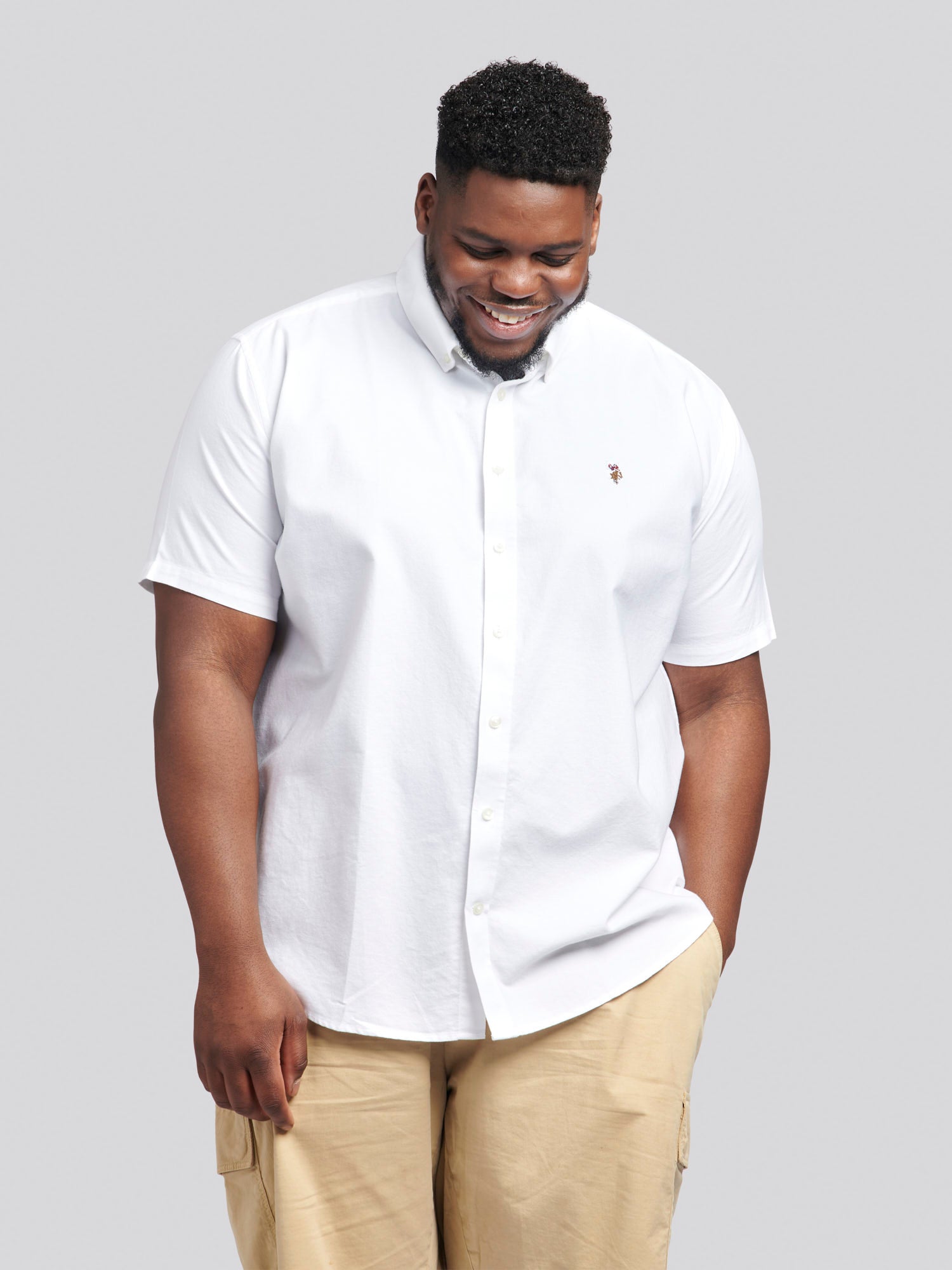 Mens Big & Tall Short Sleeve Oxford Shirt in Bright White