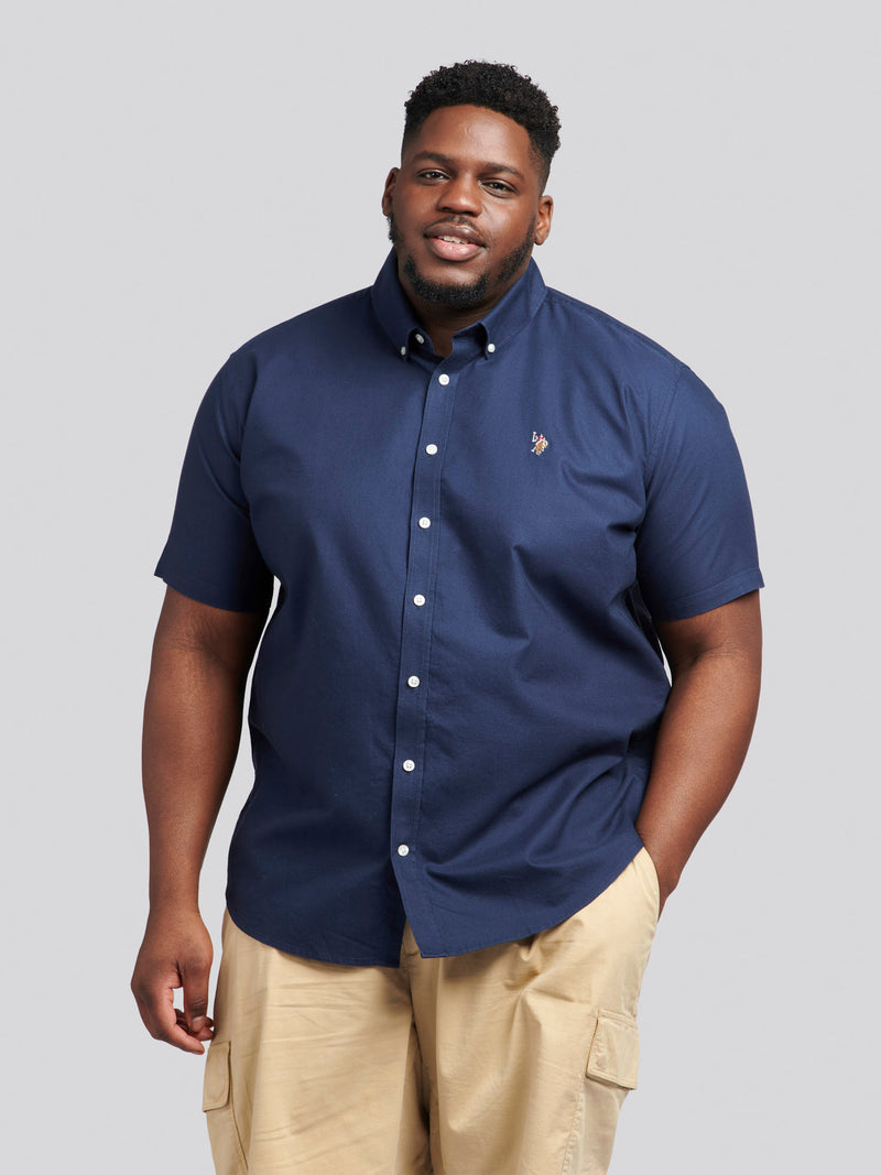 Mens Big & Tall Short Sleeve Oxford Shirt in Navy Blue