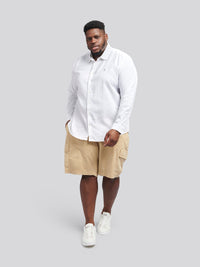 Mens Big & Tall Linen Blend Long Sleeve Shirt in Bright White