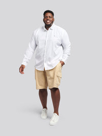 Mens Big & Tall Linen Blend Long Sleeve Shirt in Bright White