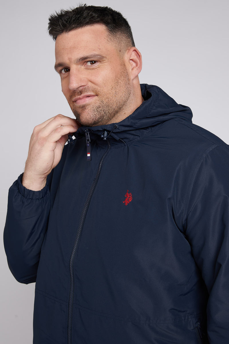 Mens Big & Tall Hooded Windbreaker in Dark Sapphire Navy / Haute Red DHM