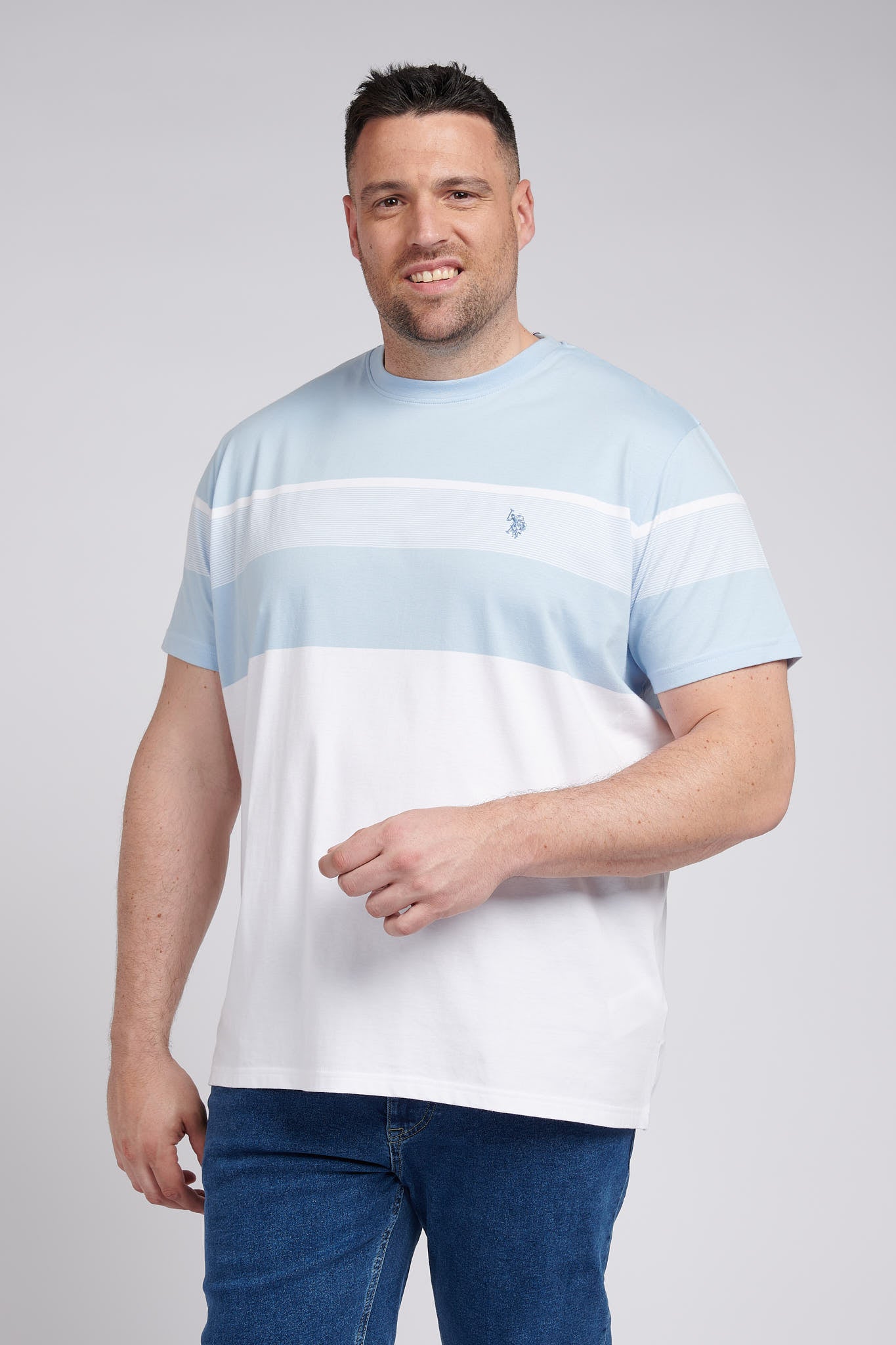 Mens Big Tall Block Stripe T Shirt in Cashmere Blue