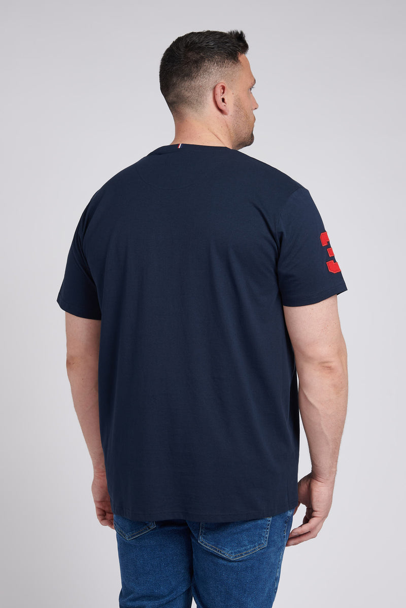 Mens Big & Tall Player 3 T-Shirt in Dark Sapphire Navy / Haute Red DHM