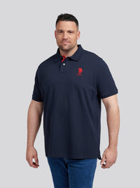 Mens Big & Tall Player 3 Pique Polo Shirt in Dark Sapphire Navy / Haute Red DHM