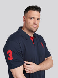 Mens Big & Tall Player 3 Pique Polo Shirt in Dark Sapphire Navy / Haute Red DHM