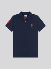 Mens Big & Tall Player 3 Pique Polo Shirt in Dark Sapphire Navy / Haute Red DHM