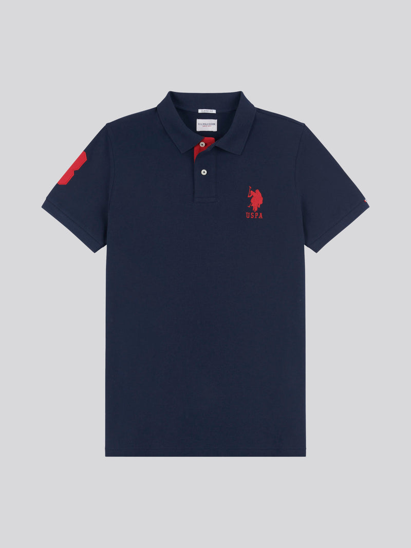 Mens Big & Tall Player 3 Pique Polo Shirt in Dark Sapphire Navy / Haute Red DHM