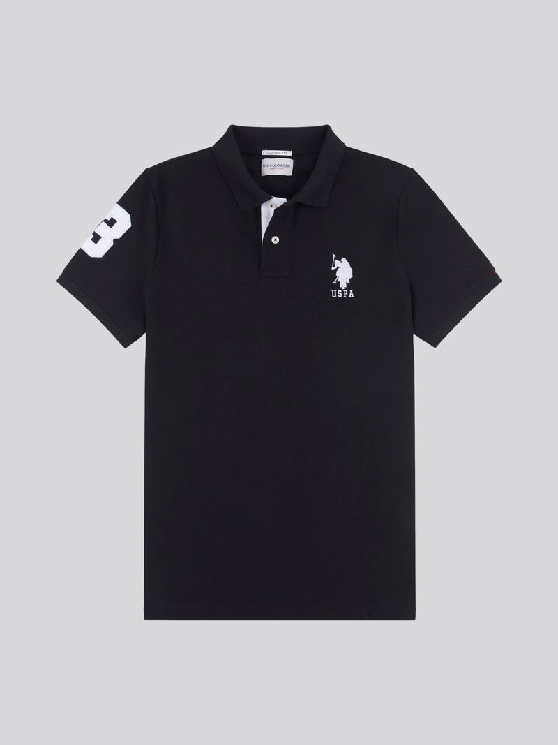 Mens Big & Tall Player 3 Pique Polo Shirt in Black Bright White DHM