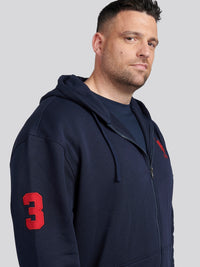 Mens Big & Tall Player 3 Zip Hoodie in Dark Sapphire Navy / Haute Red DHM