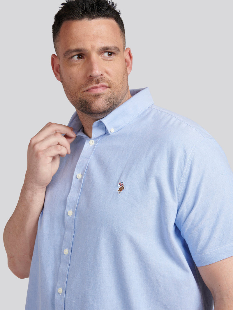 Mens Big & Tall Short Sleeve Oxford Shirt in Blue Yonder