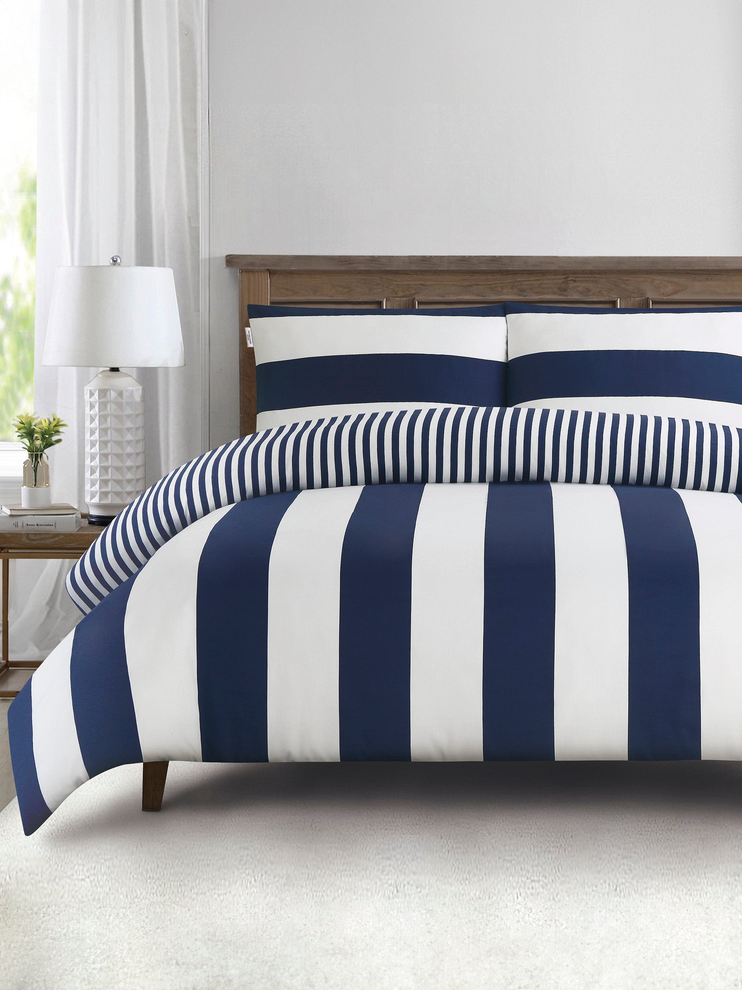 U.S. Polo Assn. Pure Cotton Block Stripe Duvet Set Navy Iris