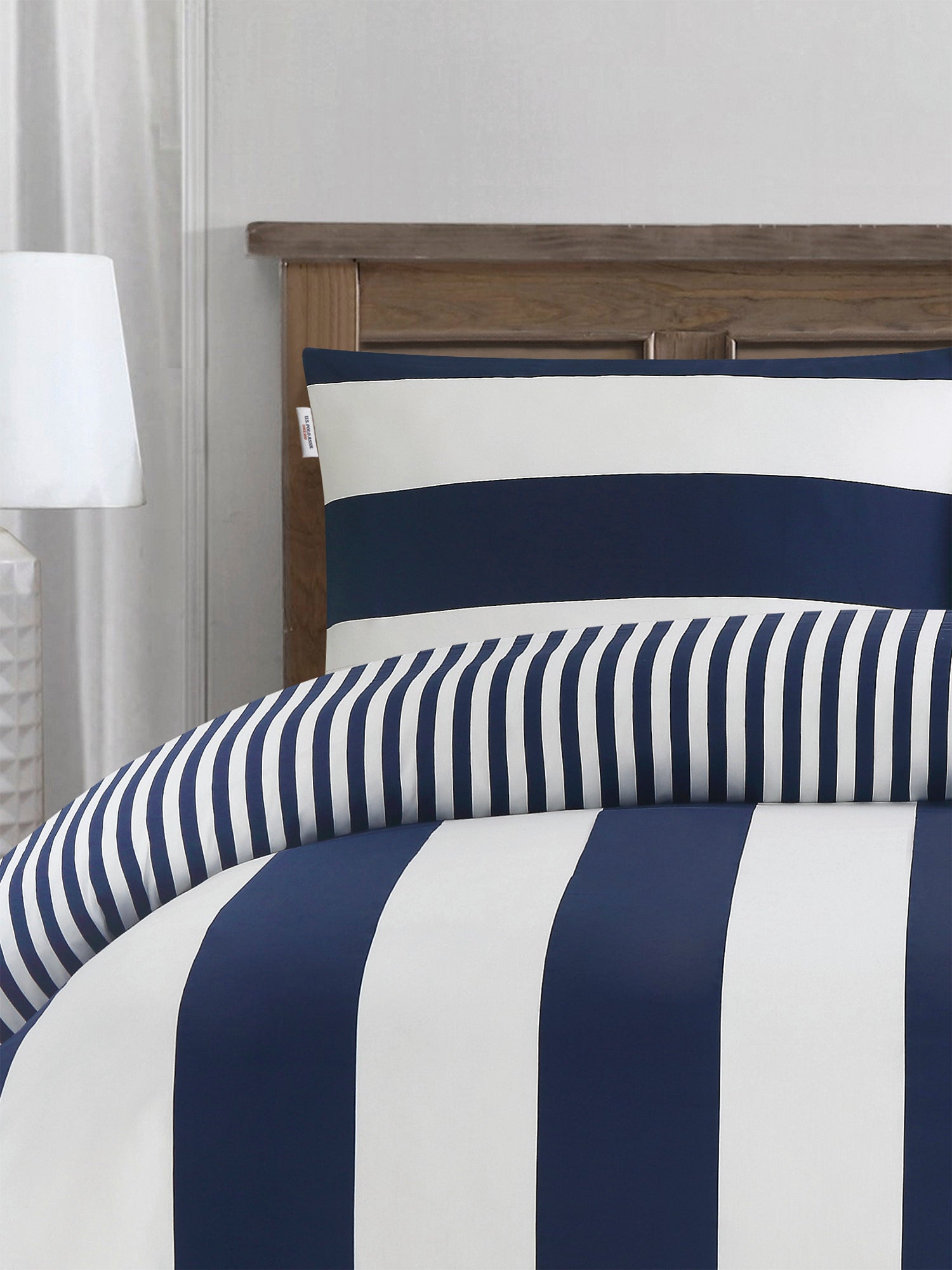 U.S. Polo Assn. Pure Cotton Block Stripe Duvet Set Navy Iris