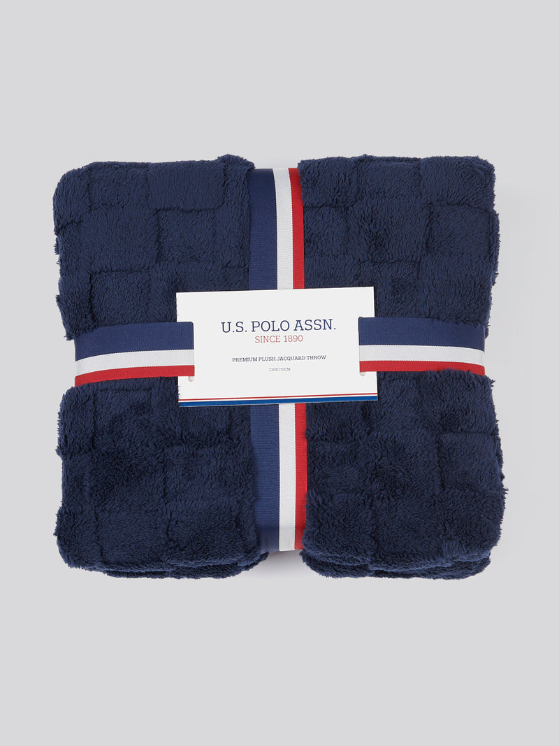 U.S. Polo Assn. Premium Plush Jacquard Throw Navy Iris