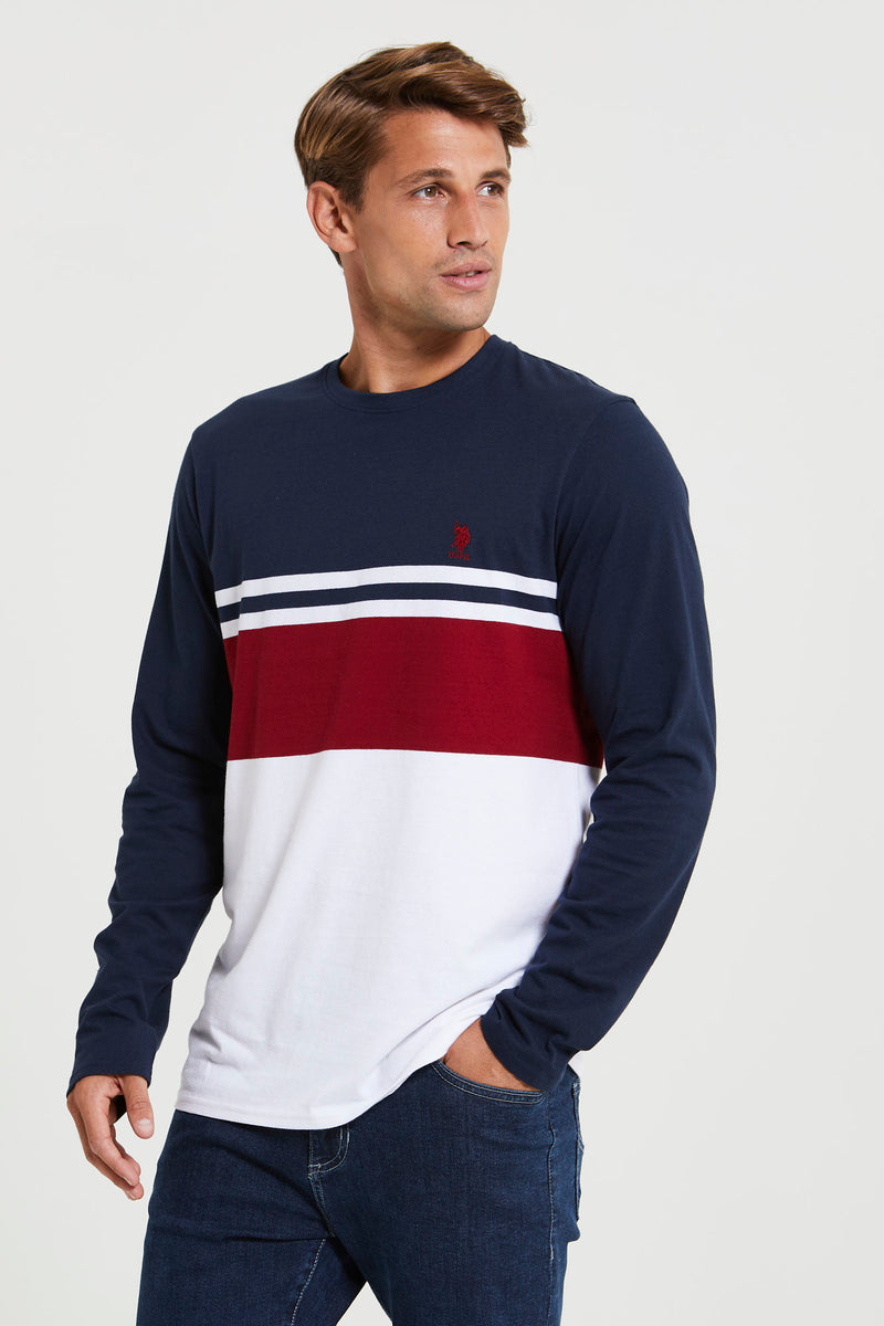 Mens Varsity Block Long Sleeve T-Shirt in Biking Red