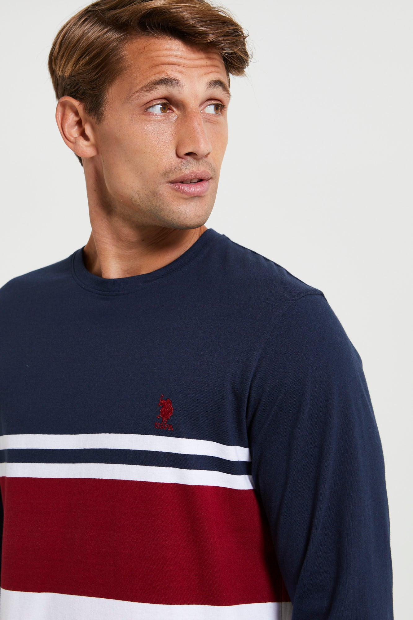 Mens Varsity Block Long Sleeve T-Shirt in Biking Red