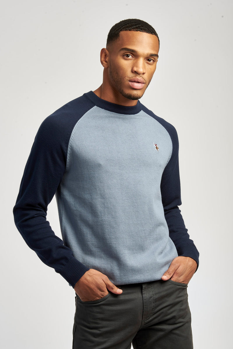 U.S Polo Assn. Mens Raglan Knit Crew China Blue