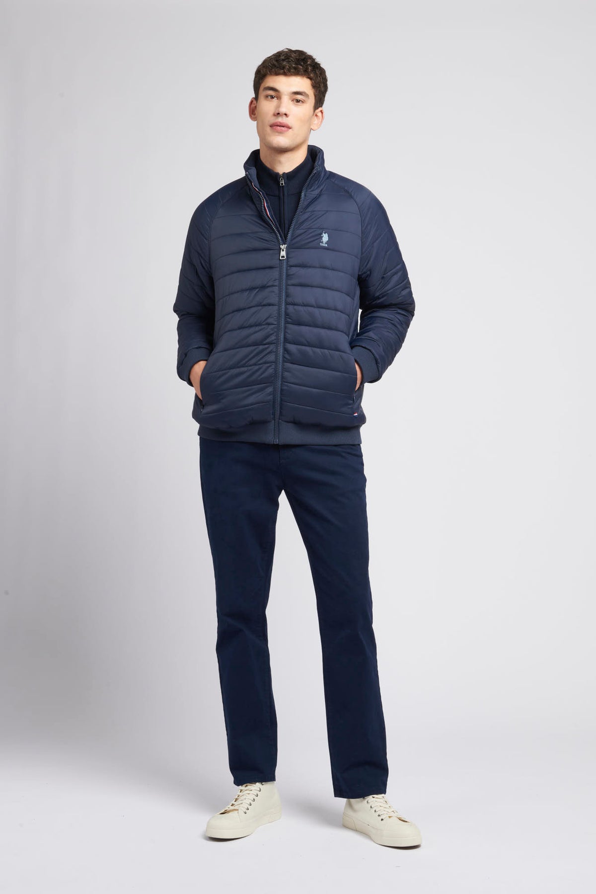 Mens Raglan Light Puffer Jacket in Navy Blue