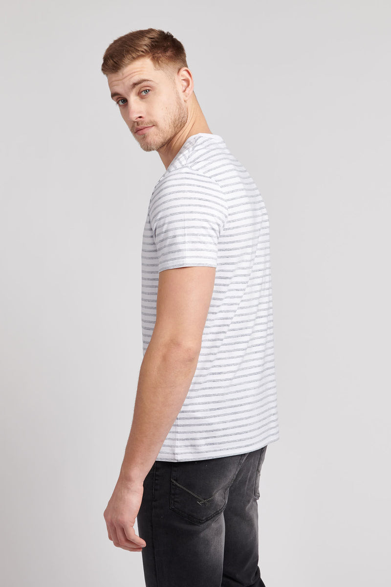 Mens Reverse Stripe Print T-Shirt in Navy Blue