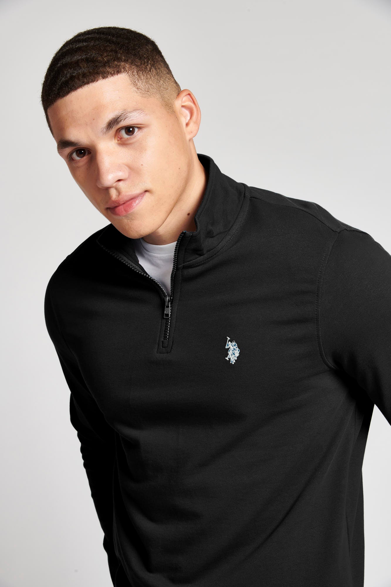 Mens Funnel Neck Quarter Zip Sweatshirt in Black