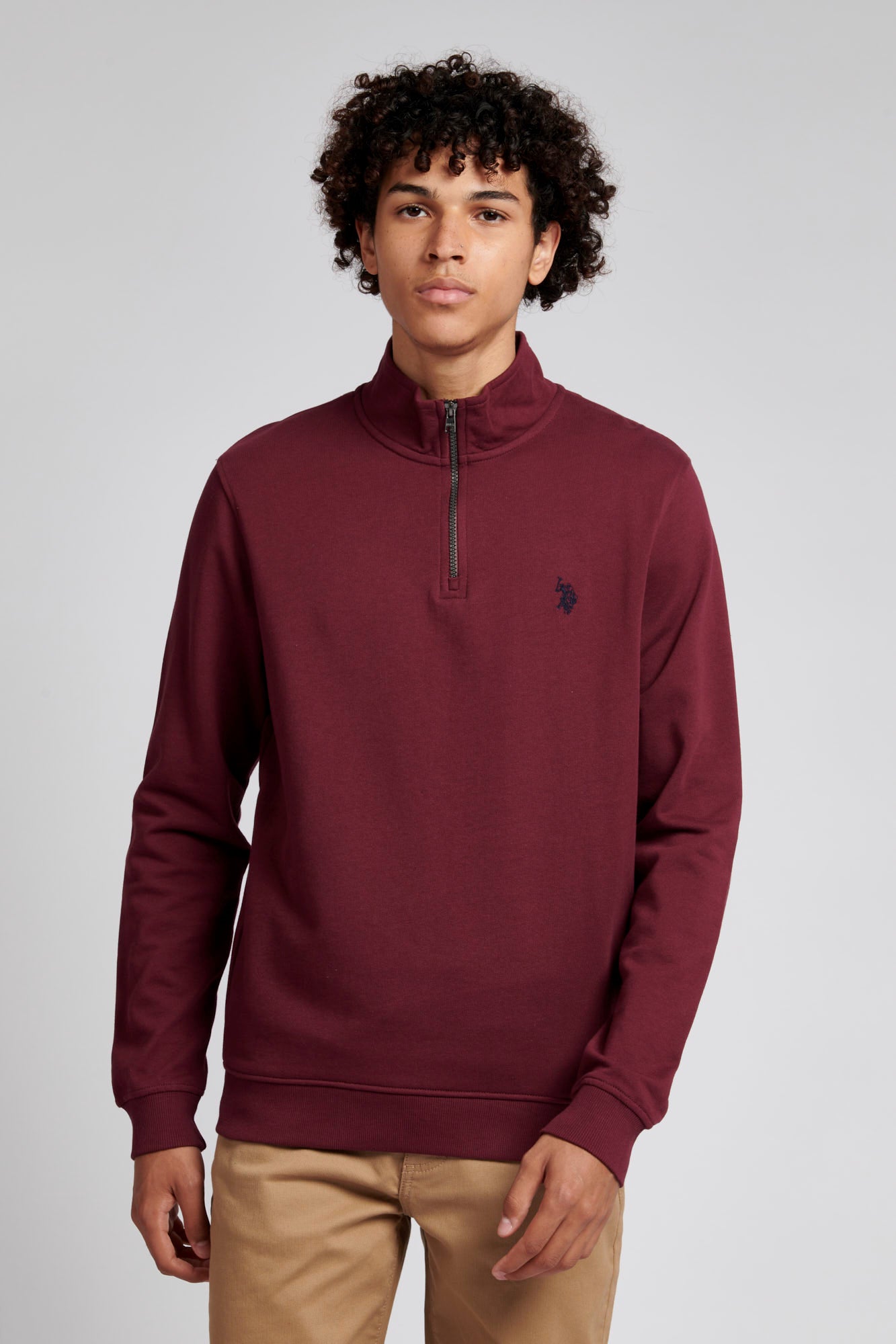 Mens Funnel Neck Quarter Zip Sweatshirt in Windsor Wine