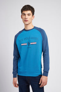 Mens Raglan Rider Crew Neck Sweater in True Blue