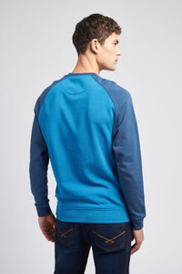 Mens Raglan Rider Crew Neck Sweater in True Blue