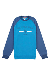 Mens Raglan Rider Crew Neck Sweater in True Blue