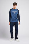 Mens Raglan Rider Crew Neck Sweater in Dark Denim