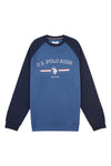 Mens Raglan Rider Crew Neck Sweater in Dark Denim