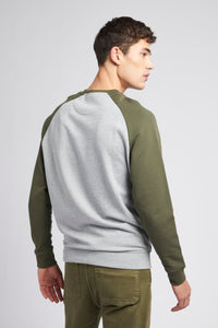 Mens Raglan Rider Crew Neck Sweater in Vintage Grey Heather