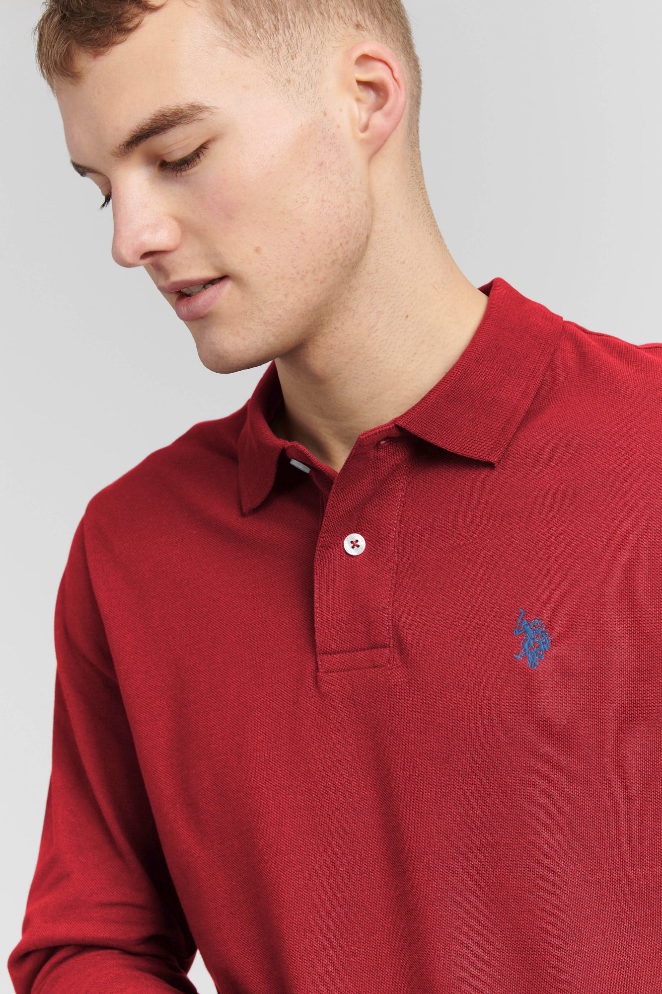 Mens long sleeve red polo shirt hotsell