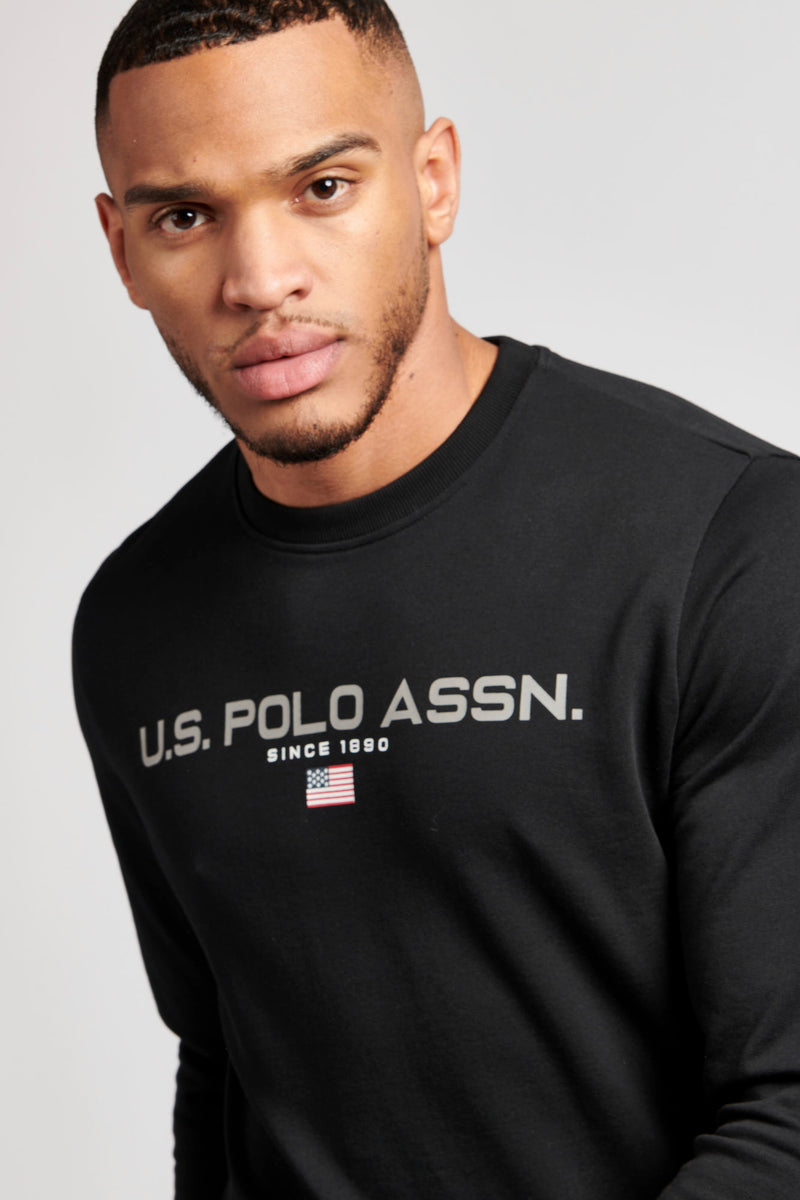 Mens Block Flag Graphic Crew Neck Sweatshirt in Black