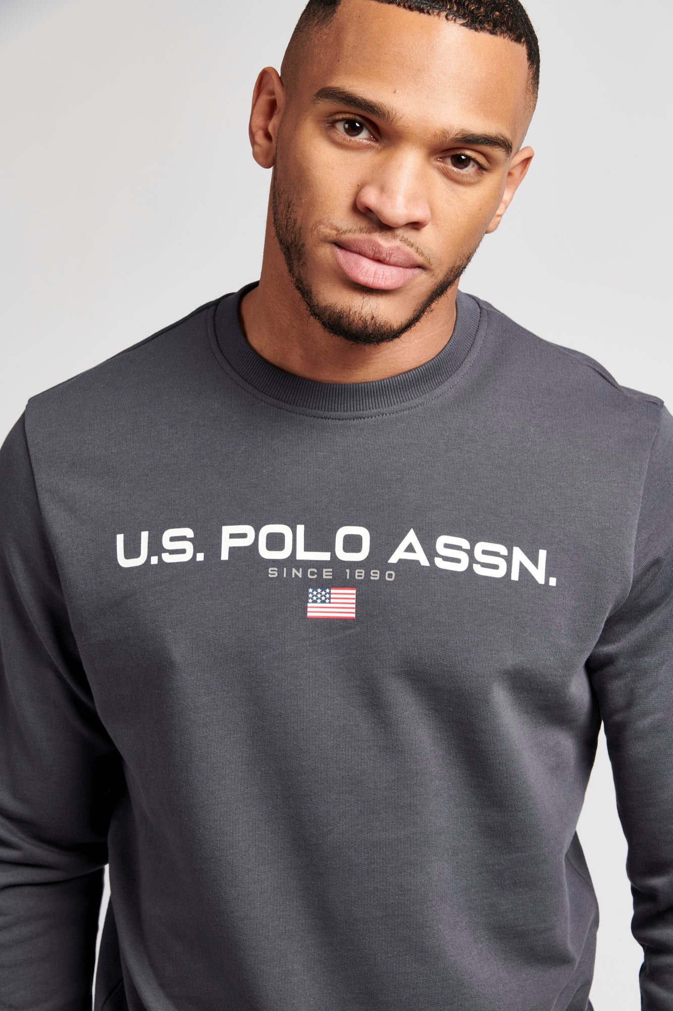 Mens Block Flag Graphic Crew Neck Sweatshirt in Ebony