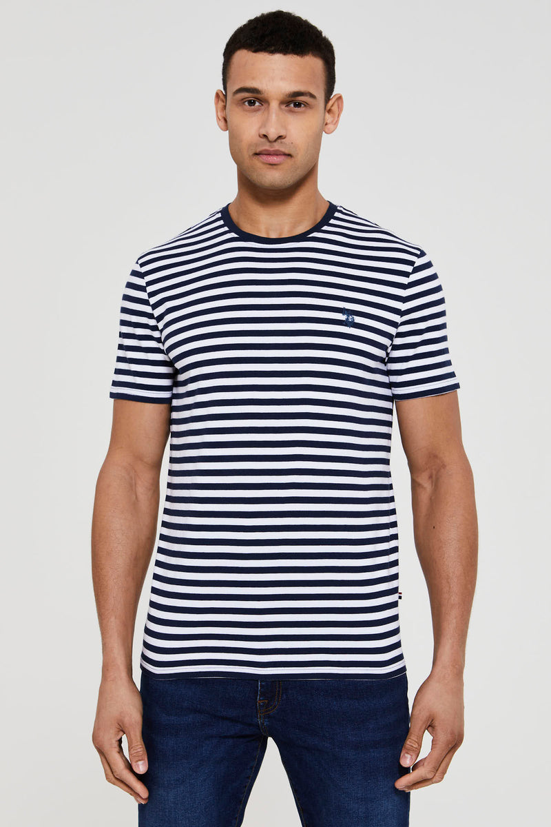 Mens Pencil Stripe T-Shirt in Navy Blue