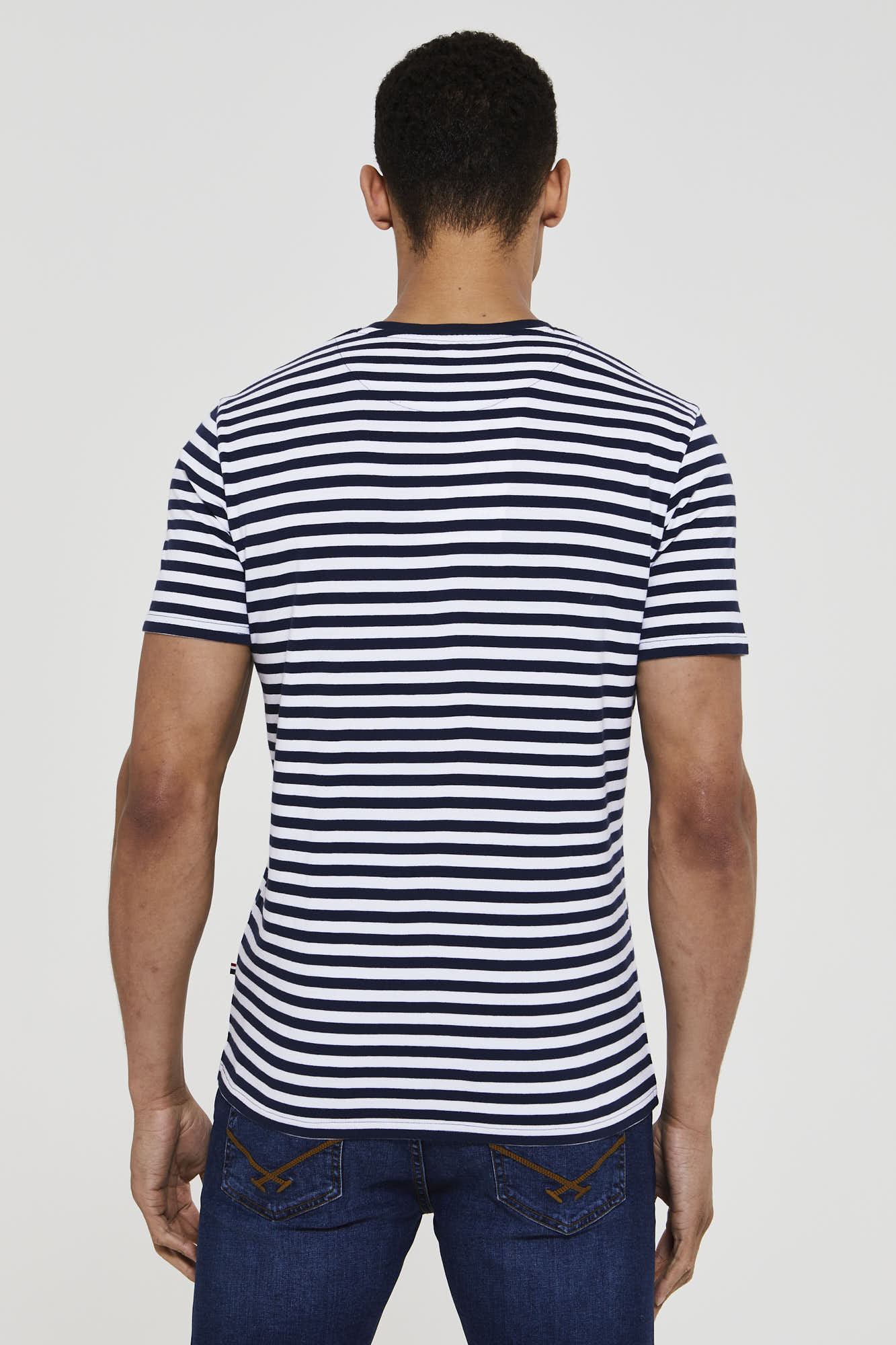 Mens Pencil Stripe T-Shirt in Navy Blue