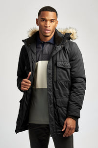 Mens Hooded Parka Coat in Black