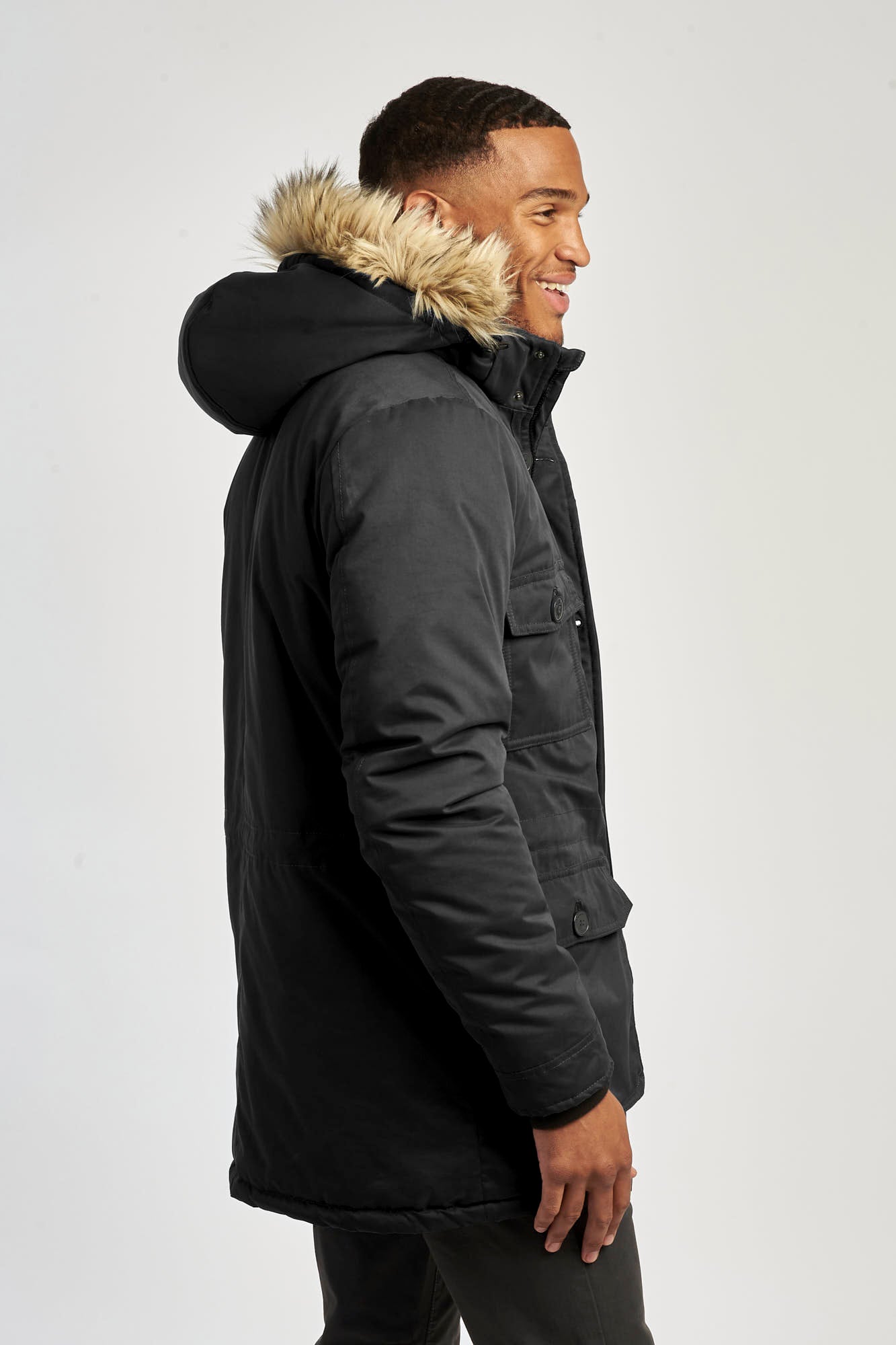 Black hooded parka mens hotsell