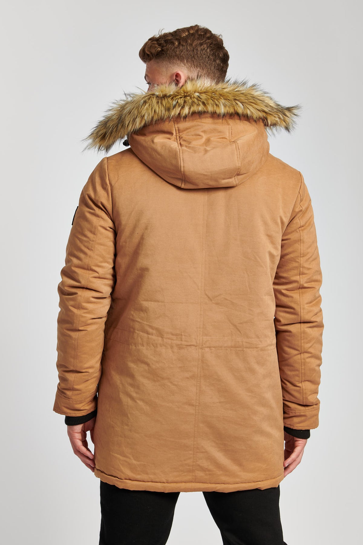 Mens Hooded Parka Coat in Tobacco Brown