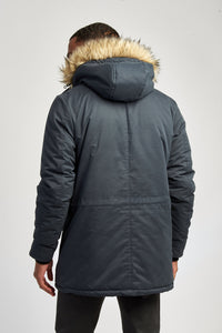 Mens Hooded Parka Coat in Ebony