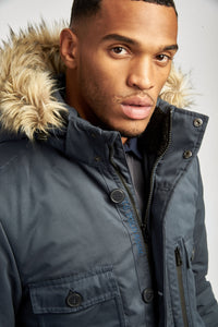 Mens Hooded Parka Coat in Ebony