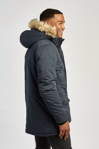 Mens Hooded Parka Coat in Ebony