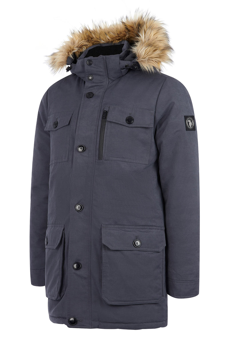 Mens Hooded Parka Coat in Ebony