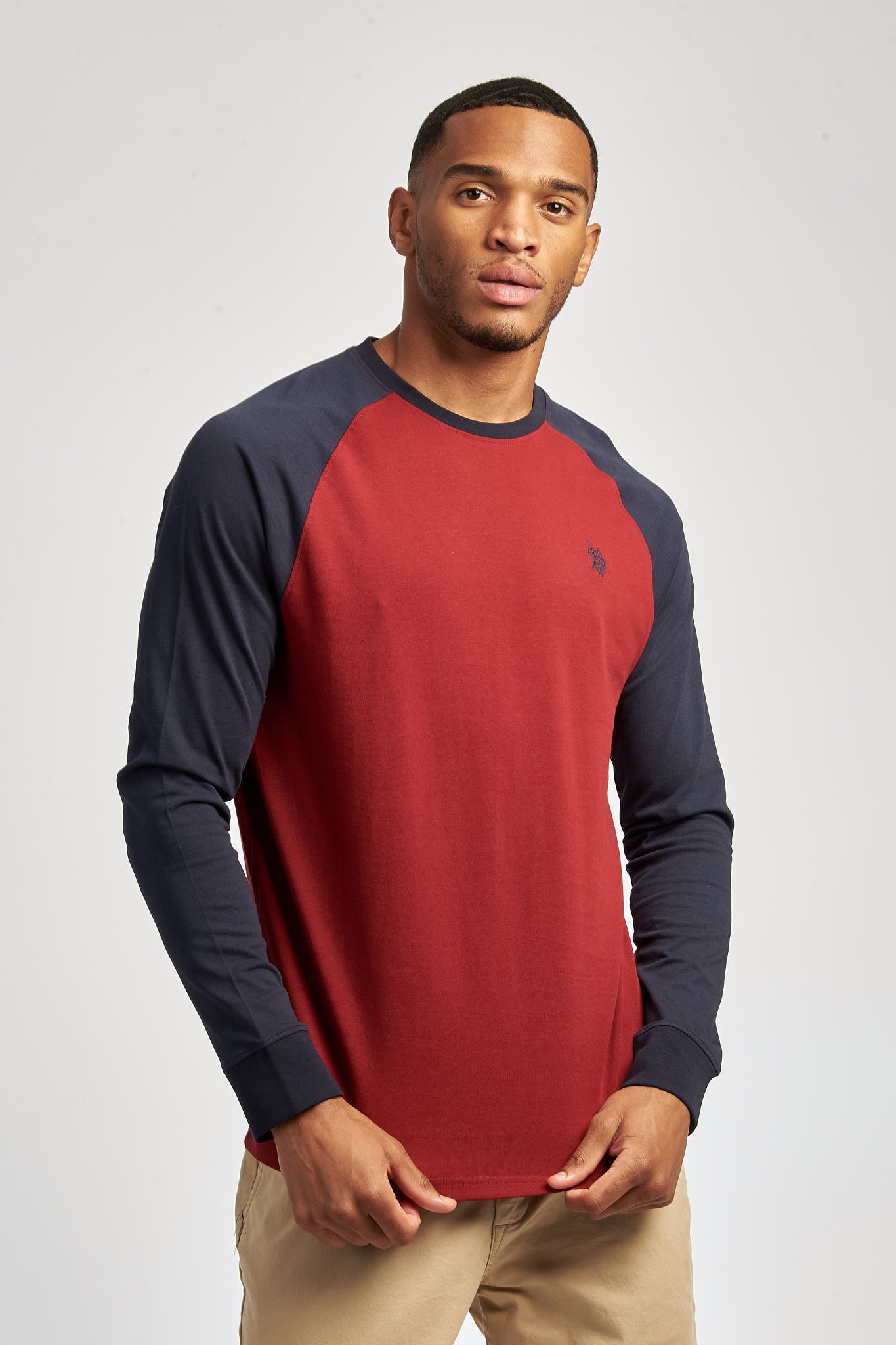 Mens Raglan Long Sleeved T Shirt in Biking Red