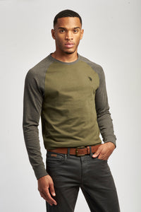 Mens Raglan Long Sleeved T-Shirt in Army Green