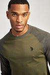 Mens Raglan Long Sleeved T-Shirt in Army Green