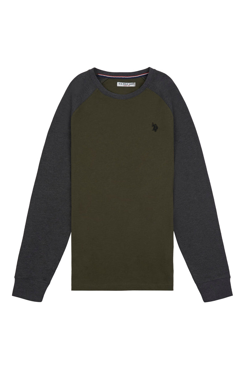 Mens Raglan Long Sleeved T-Shirt in Army Green