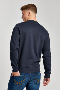 Mens Block Flag Graphic Crew Neck Sweater in Navy Blue