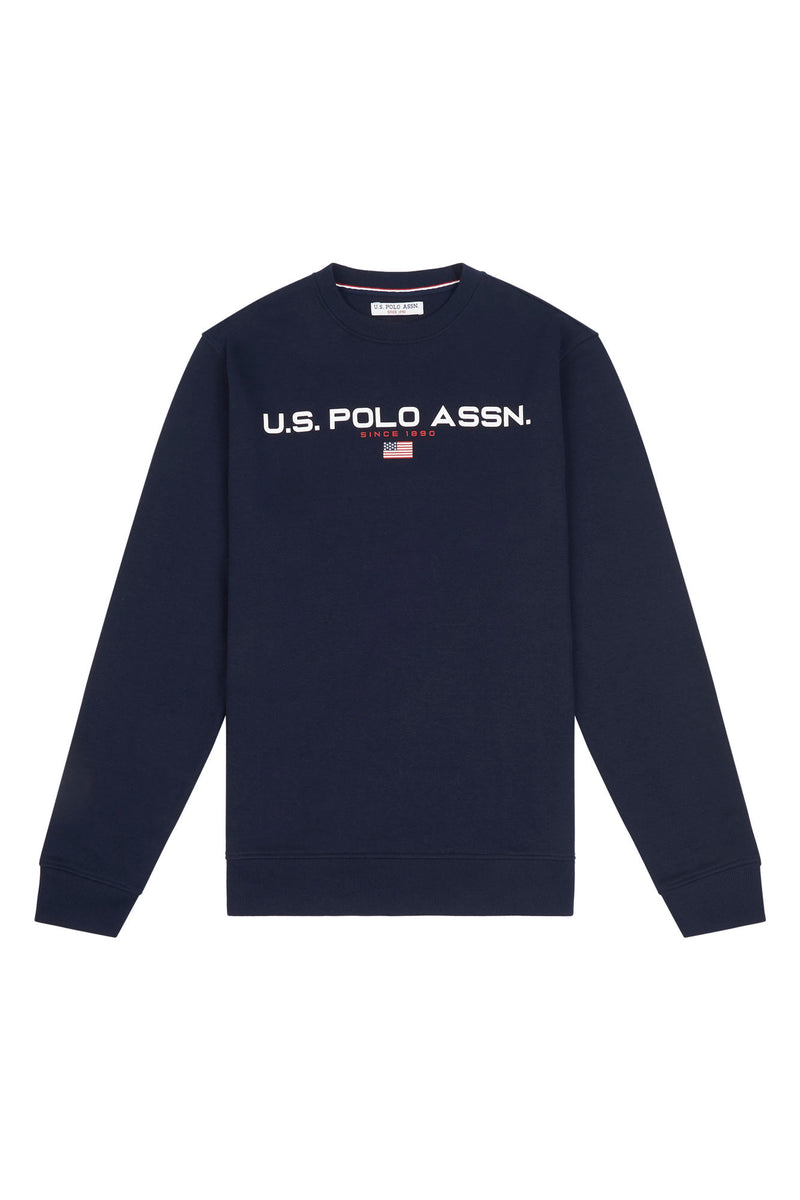 Mens Block Flag Graphic Crew Neck Sweater in Navy Blue