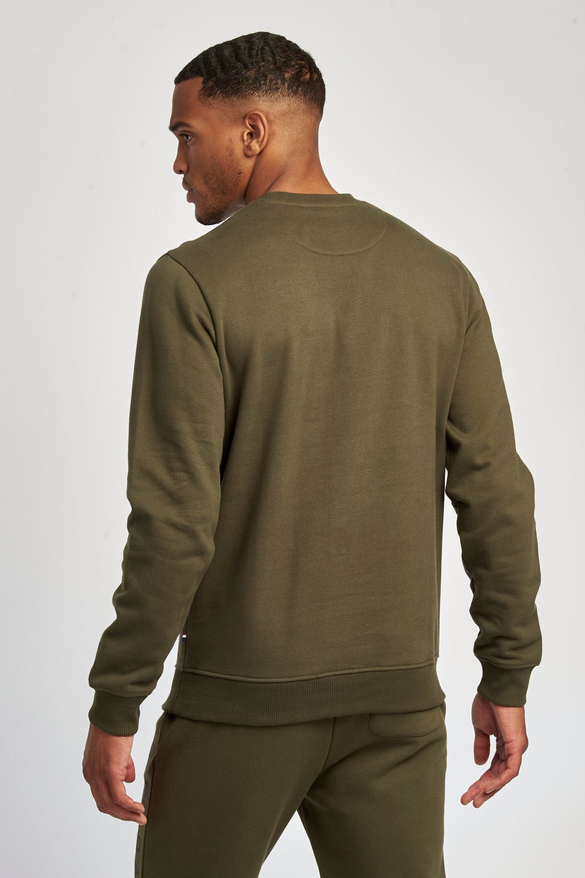 Mens Block Flag Graphic Crew Neck Sweater in Army Green